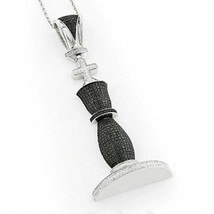 2Ct Simulated Diamond King Chess Pendant 2&quot; 14k White Gold Plated Silver - £136.48 GBP