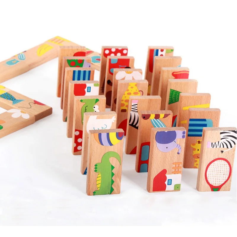 Baby Toy Wooden Domino Animal Recognition Children Learning Building Blocks Toys - £14.34 GBP+