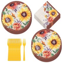 Bright Fall Sunflower Paper Dinner Plates, Lunch Napkins, and Forks (Ser... - £13.61 GBP