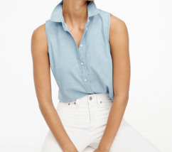 J.Crew Sleeveless Chambray Button-Up Perfect Fit Shirt Size XL Womens Blue NWT - £26.14 GBP
