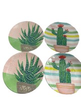 Zak! Designs Set of 4 Melamine Plates Cactus Plants Pink Green Yellow 11" Dinner - $24.75