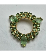 50's Gold Tone Brooch Green Rhinestone Metal MCM Jewelry Pinback Collect... - $18.00
