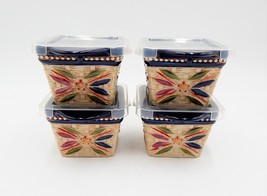 Temp-Tations by Tara Old World Basketweave Blue Ramekins Square Set 4 Lids - £23.94 GBP