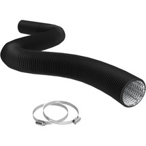 Flexible 4 Inch Ducting Black 8 Feet Flex Aluminum Duct with 2 Clamps - £12.78 GBP