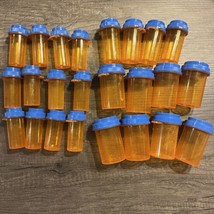 Lot 24 Empty Medicine Pill Plastic Amber Bottles Containers Prescription Crafts - £11.89 GBP