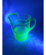 Large Green Uranium Vaseline Glass 2 Qt Water Pitcher Cube Cubist Glows - £31.43 GBP