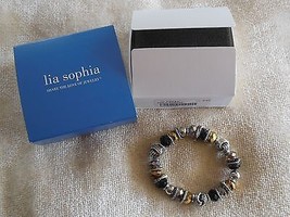 Lia Sophia Paula Stretch Bracelet Black & Gold Glass & Resin Beads - $21.29