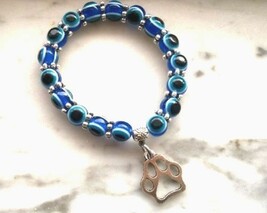 Girls Silver Dog Paw Print Stretch Charm Bracelet Handmade Cat Pet Doggi... - £17.59 GBP