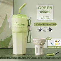 Leak-proof Insulated Coffee Mug: 304 Stainless Steel, Straw Lid, Portable 650ML - £25.75 GBP