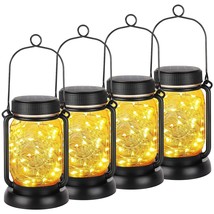 4 Pack Solar Hanging Lantern With Stakes, Outdoor Waterproof Solar Mason Jar Fai - £40.89 GBP