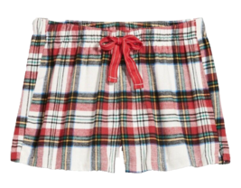 Old Navy Womens L Flannel Boxer Pajama Shorts White Tartan Plaid Christmas Large - $12.11