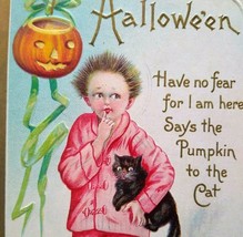 Halloween Postcard Original Stecher Black Cat 226 E Embossed Art Vintage - £31.42 GBP