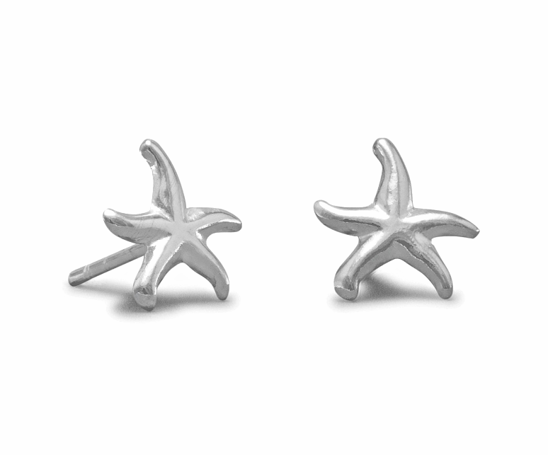 Small 1/2in Solid .925 Sterling Silver Starfish Stud Earrings, Nickel Free - $10.99