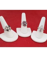 Rings 3 expandable cluster cocktail Crystal rhinestone black white pink - £10.05 GBP
