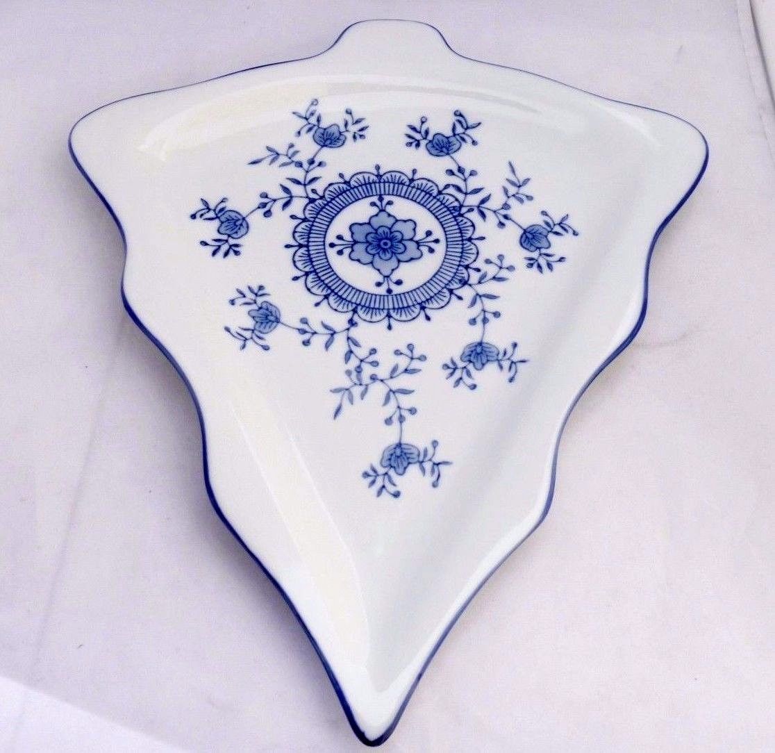 Christmas tree shape White Blue porcelain serving platter  12 1/4" Royal China - $16.99