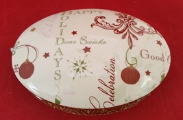 Christmas holiday decorative trinket 8” oval  porcelain cream green red/... - £7.13 GBP