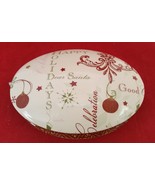 Christmas holiday decorative trinket 8” oval  porcelain cream green red/... - £7.02 GBP