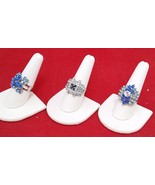 rings expandable 3 Crystal rhinestone silver alloy multi blue stock stuffer - £11.00 GBP