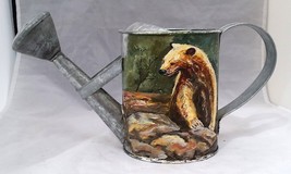Decorative Watering Can Grizzly Bear Galvanized Metal hand painted - £11.98 GBP