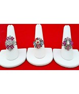 rings 3 expendable cluster cocktail rhinestone Fuchsia chrystal turquois... - £10.95 GBP