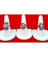 rings 3 expendable cluster cocktail rhinestone Fuchsia chrystal turquois... - $14.01