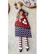 AMERICANA WALL DÉCOR 27”  PLAQUE GIRL WITH A BEAR RED BLUE WHITE LAYERED... - £9.44 GBP