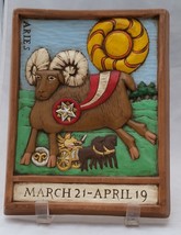 Zodiac Aries March 21-April 19 Vintage 3D wall décor pluck ceramic Brown Green - £11.19 GBP