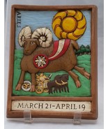 Zodiac Aries March 21-April 19 Vintage 3D wall décor pluck ceramic Brown... - £10.95 GBP