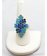 Chrystal rhinestone expandable cluster rings silver alloy navy cobalt aqua - £6.71 GBP