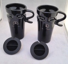 MERCEDES-BENZ GOLD LOGO AUTOBAHN DEALER PROMO 2 TRAVLE MUGS WITH LIDS BL... - $24.99