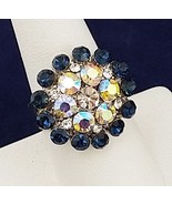 Chrystal rhainestone rings expandable silver alloy navy white crystal co... - £6.71 GBP