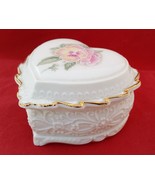 Trinket Musical box Heart shaped Oh what a beautiful morning pink pansy ... - £9.76 GBP