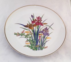 Iris flower Decorative 10” white porcelain plate gold purple lavenders gold rim - £7.95 GBP