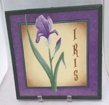 Purple Iris wall decorative ceramic tile 10 3/8” framed in green metal frame - £6.77 GBP