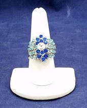 Chrystal rhinestone expandable cluster cocktail rings silver alloy Crystal blue - £6.86 GBP