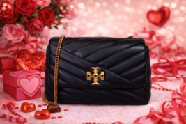 Tory Burch Kira Chevron Black Mini Shoulder/Crossbody Bag Valentine's Da... - $298.00
