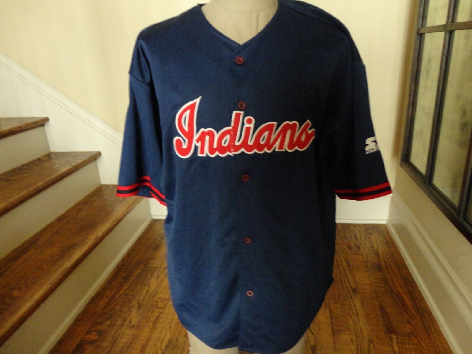 Primary image for Vtg SEWN Blue Starter Cleveland Guardians MLB Baseball Jersey Adult XL SPELLOUT