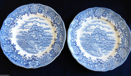 Set of 2 English Village by Salem China Olde Staffordshire Plate Hand Engraved - £44.31 GBP