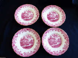 set of 4 Ye Olde English Grosvenor Jackson Gosling bone China pink Willow Plate - £54.59 GBP