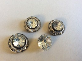 VTG Mix Lot of 4 assorted size shape Clear crystal glass rhinestone buttons - £23.60 GBP