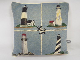 Riverdale Nautical Themed Throw Pillow Lighthouse Rope &amp; Anchor 16&quot; X 16&quot; - £12.21 GBP