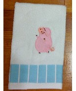 Barnyard Beauties Fingertip Towel pink pig striped blue hem, by Appointment - $186.64 MXN