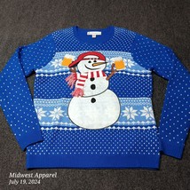 Ugly Jolly Sweaters Christmas Snowman with Beer Fair Isle Blue Adult Large - $15.56