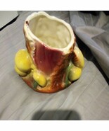 Vintage Ceramic Planter Mushrooms on a Tree Stump Red Green Yellow - $9.49