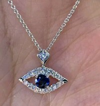 1Ct Simulated Blue Sapphire Diamond Evil Eye Shape Pendant 14k White Gold Plated - £64.23 GBP