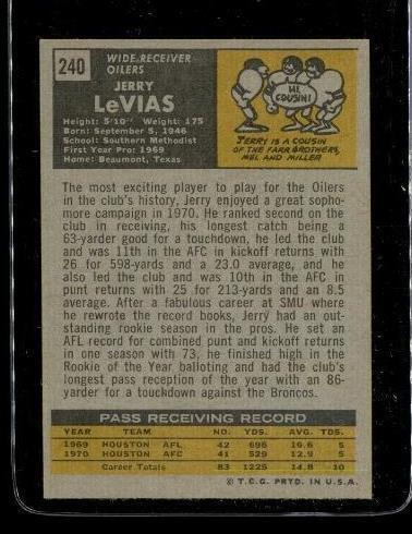 Vintage 1971 TOPPS TCG Football Trading Card #240 JERRY LEVIAS Houston Oilers Item image 2