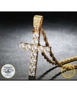 .925 Sterling Silver Gold Plated VVSI Moissanite Cross Pendant w/ Rope N... - £123.62 GBP+