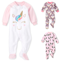 NWT The Childrens Place Unicorn Panda Fox Girls Footed Fleece Sleeper Pajamas - £6.66 GBP