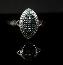Black Diamond Ring 16 Pave flat top stones Signed SJ Sterling Silver Ring Vintag - £122.47 GBP