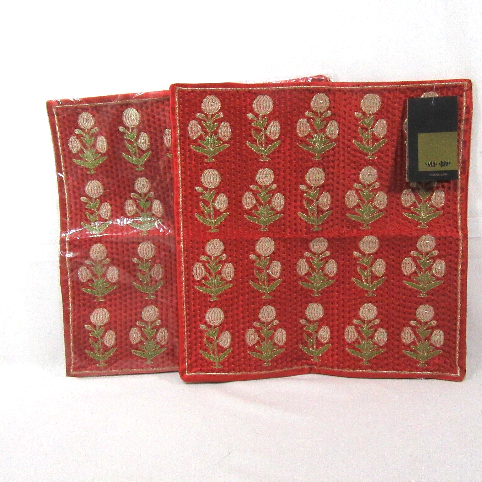 KHAADI 20121 Embroidered Floral Red Velvet 2-PC 16-inch Square Pillow Covers - $58.00